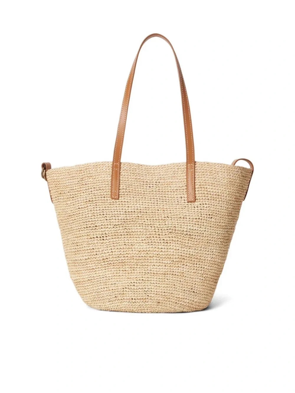 Polo by Ralph Lauren Natural Straw Tote with Brown Leather Straps and Blue Logo